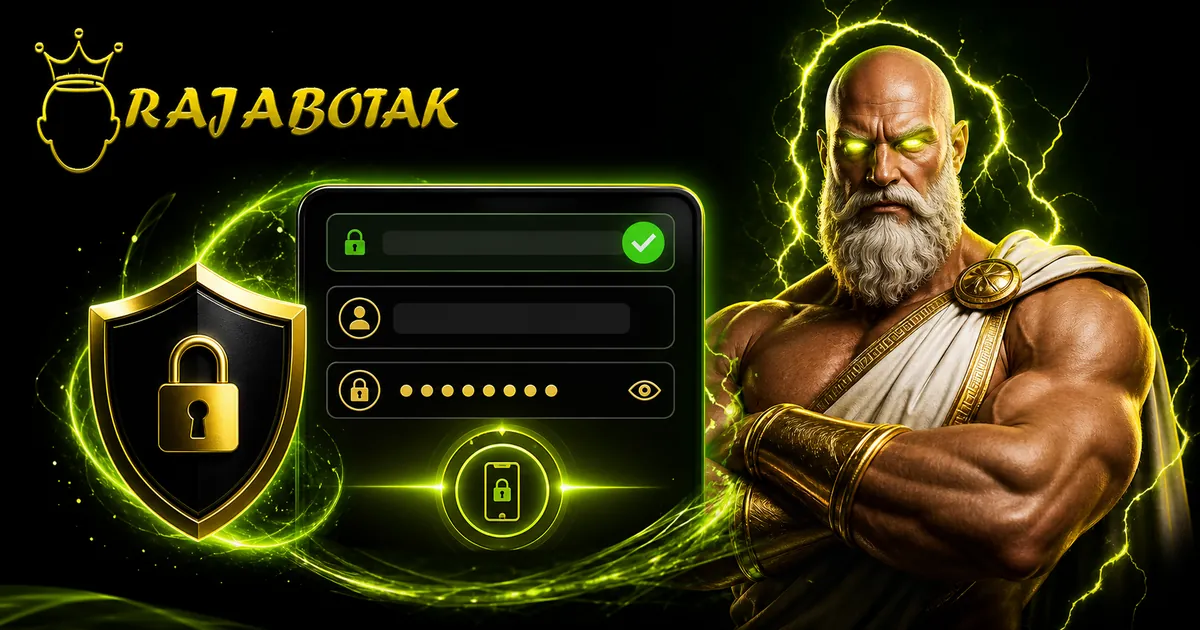 Panduan RajaBotak Login dengan maskot Zeus botak dan logo RajaBotak