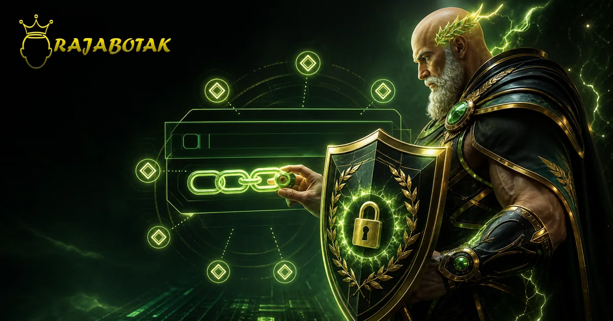Maskot Zeus botak memeriksa keamanan tautan login RajaBotak