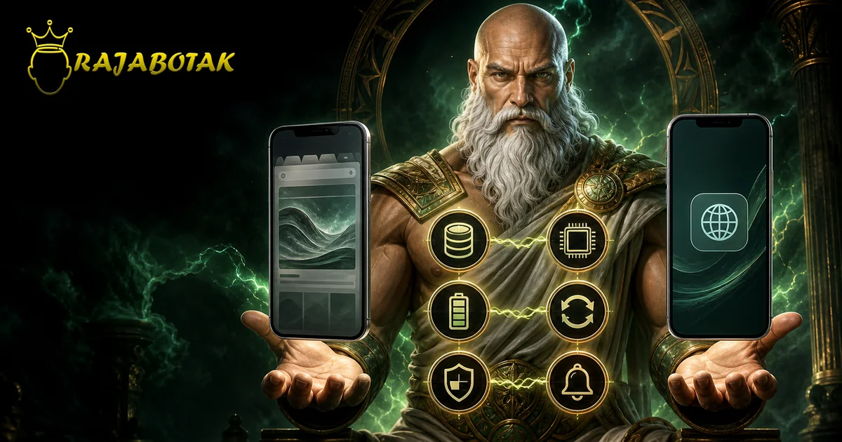Maskot Zeus botak membandingkan browser dan web app di ponsel