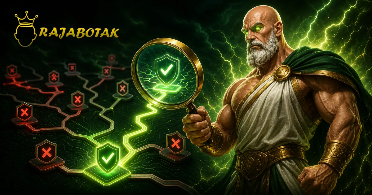 Zeus botak RajaBotak memeriksa jalur tautan dengan kaca pembesar